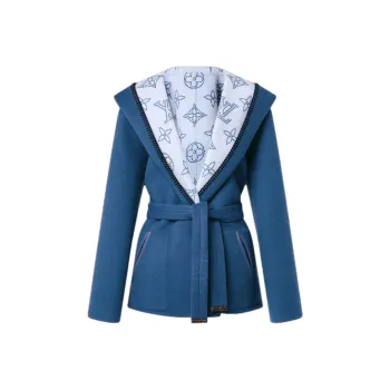 LOUIS VUITTON Reversible Long Hooded Wrap Coat Coats Women's Sky Blue