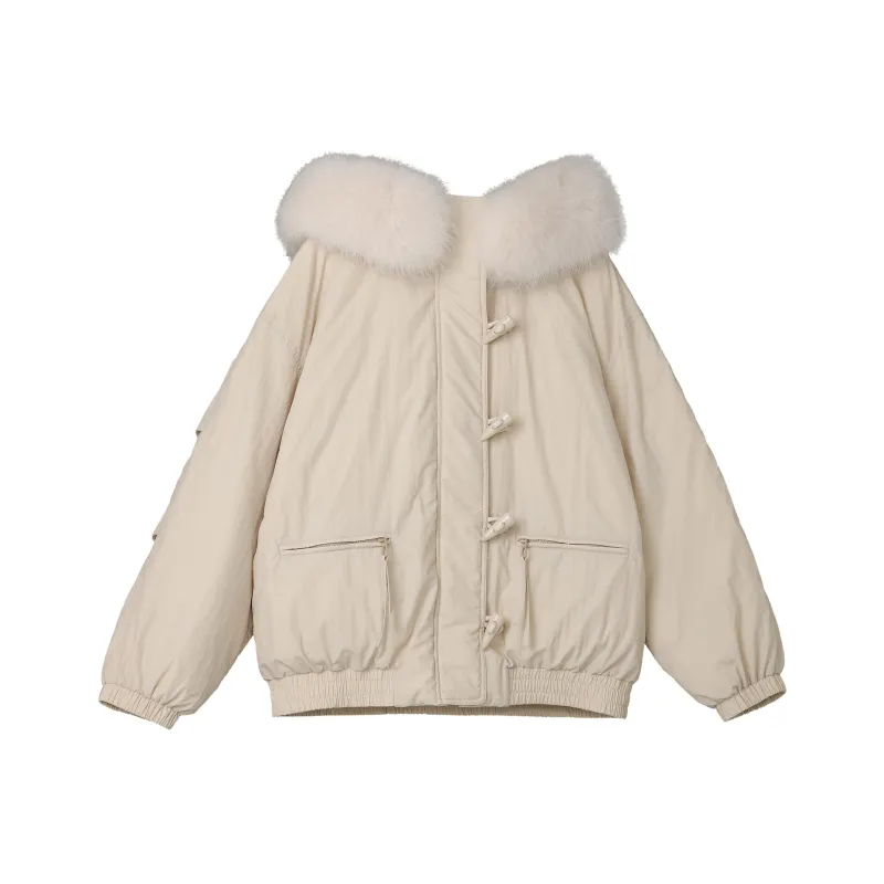 Fstudio Fall And Winter Korean Petite Cropped 90 Fill Power White Duck Down Coat Women's Khaki-0