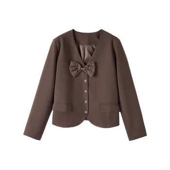 XIARIHUIZAIWANCANHOU Fall And Winter Cropped Coats Women's Includes Gift Box Sets Brown