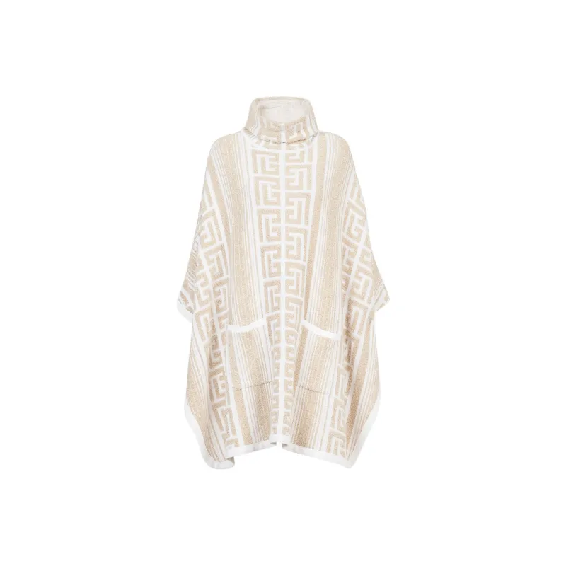BALMAIN Lurex Maxi Monogram Knit Poncho 'Pink'-0
