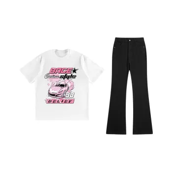 BAGE Casual Sportswear Unisex White Black Jeans