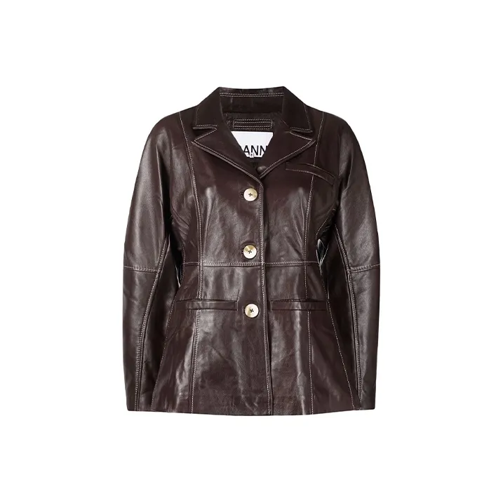 GANNI Leather Jackets Women's Brown-0