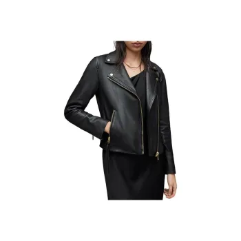 ALLSAINTS Leather Jacket Women's Black/Gold