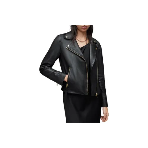 ALLSAINTS Leather Jacket Women's Black/Gold