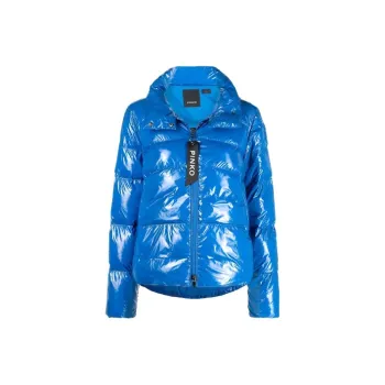 PINKO Shiny Stand Collar Puffer Jacket Women's Blue