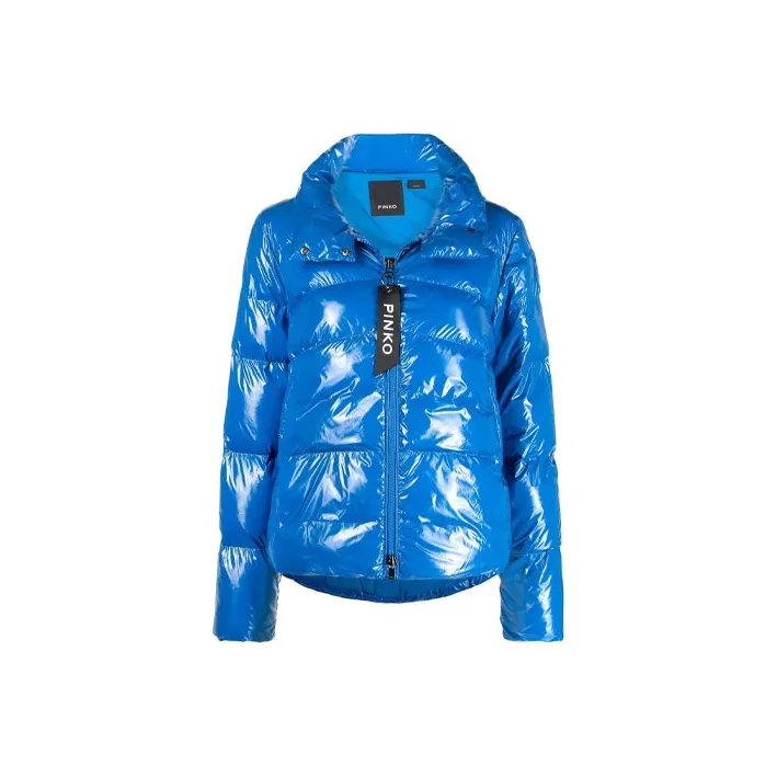 PINKO Shiny Stand Collar Puffer Jacket Women's Blue-0
