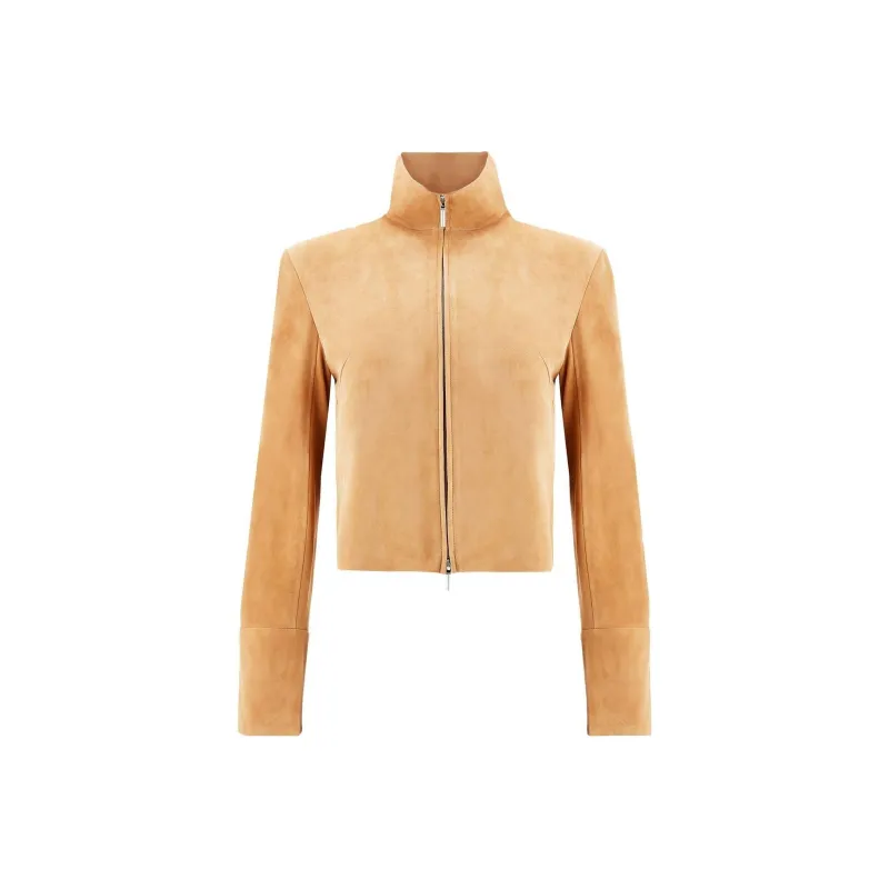 Ferragamo Leather Jackets Women's Beige-0