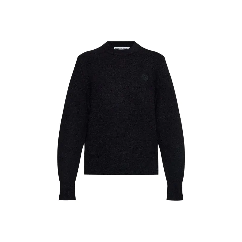 T By Alexander Wang Embroidered Logo Relaxed Crewneck Pullover Black-0