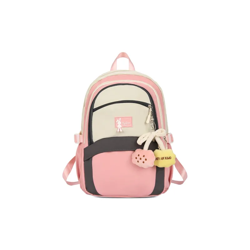 Yalu Nylon Backpack Regular Unisex Black/Green/Pink-12