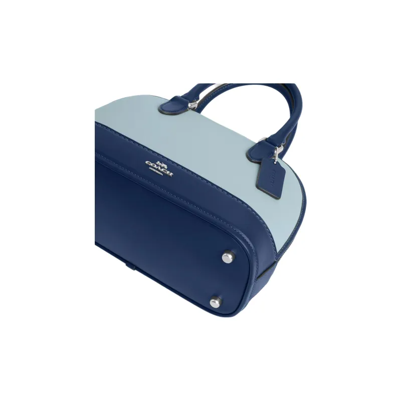 COACH Leather Handbag Medium Size Women's Light Blue & Dark Blue-3