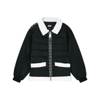 DKNY FW22 Letter Lapel Loose Fit Thickened Puffer Jacket Women's Black
