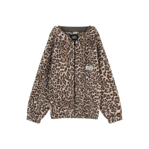 ELF SACK Velvet-feel Coat Women's Leopard Print Coffee