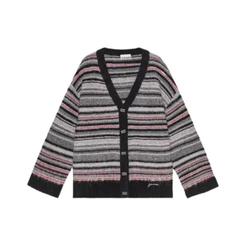 GANNI Striped Knit Cardigan