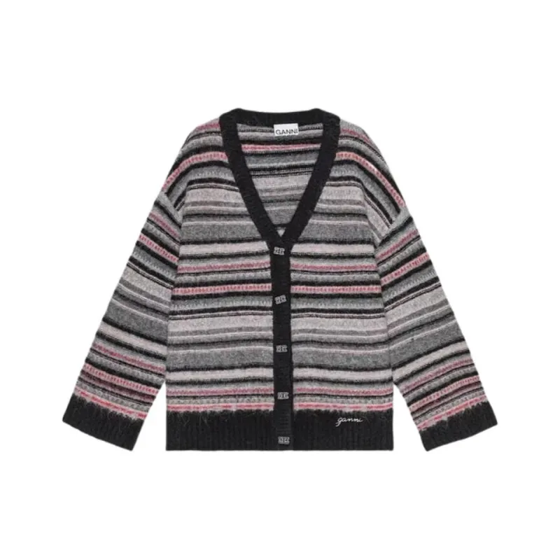 GANNI Striped Knit Cardigan-0