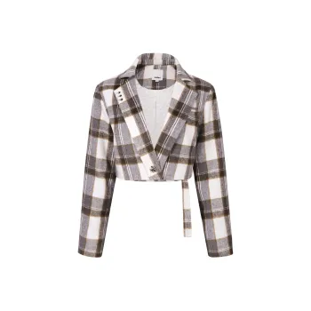 Guuka Hero Cropped Coats Women's Gray Plaid