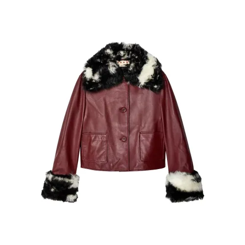 MARNI Leather Jackets Women's Burgundy