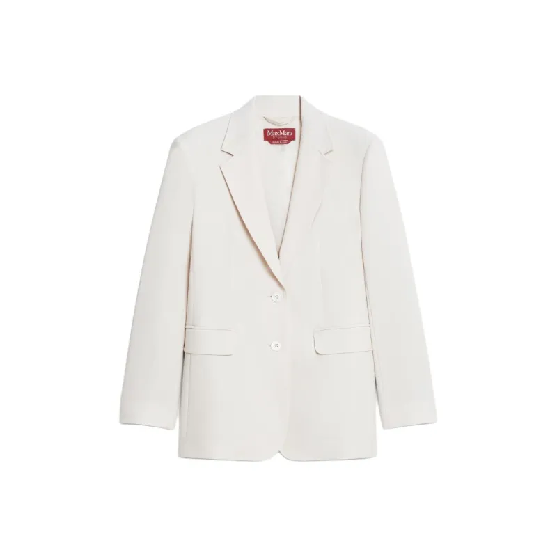 MaxMara Studio Magma Collection Wool Satin Crêpe Single Breasted Blazer Business Suit Women's Beige-0