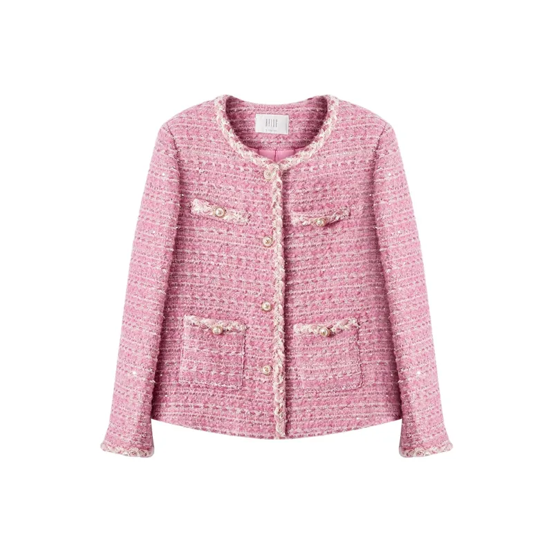 XIANGYING Cropped Coat Women's Plum Red-0
