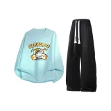 Sky Blue Crew Neck Sweatshirt+Black Pants