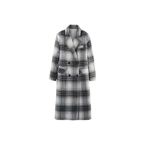 PAZZO Double Breasted Elegance Mid Length Coat Women's Plaid