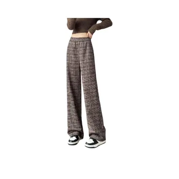 SITOL Casual Pants Women's Brown Plaid