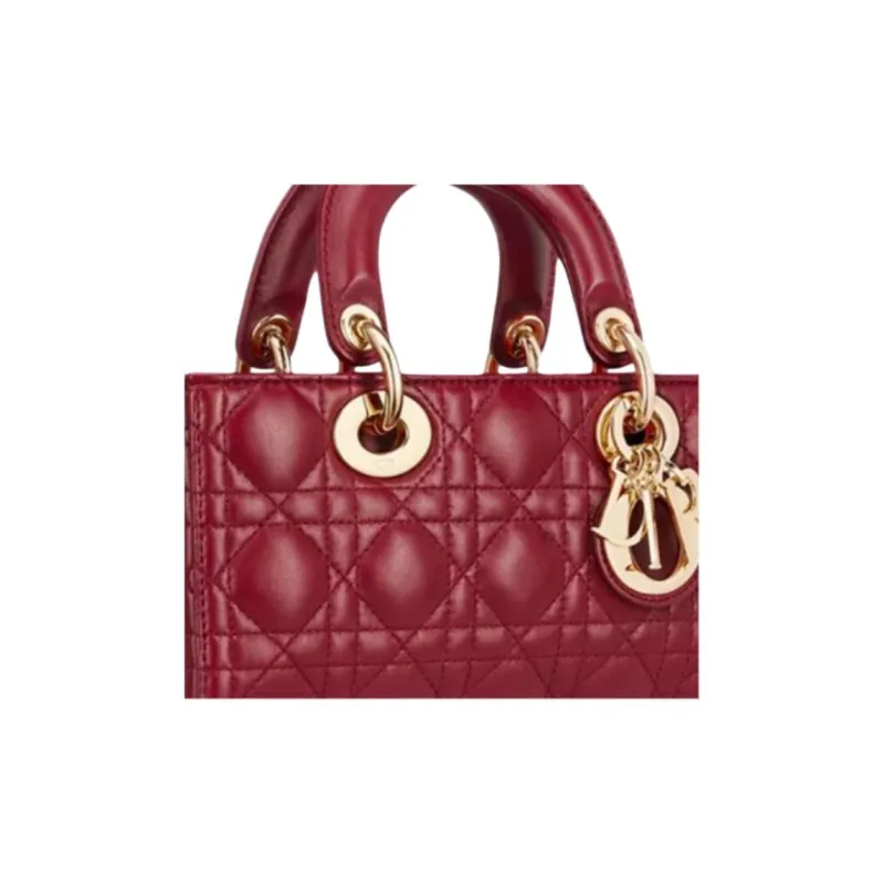 DIOR Lady D Joy Lambskin Shoulder Bag, Crossbody Bag, Handbag Small Size Women's Cherry Red-6