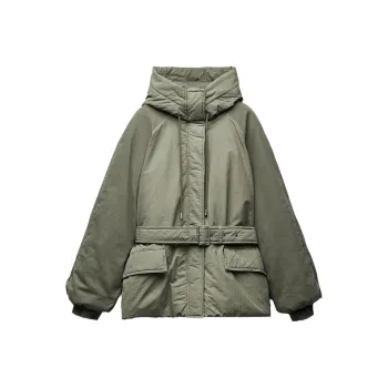 ZARA Puffer Jacket Women's Light Khaki