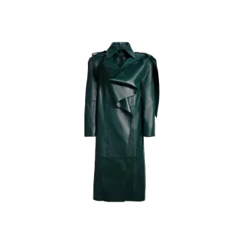 H&M Leather Trench Coat With Scarf Dark Green