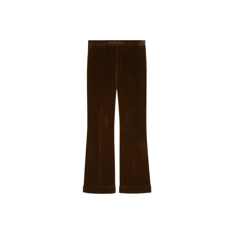 GUCCI Velvet Flared Leg Pants Brown-0