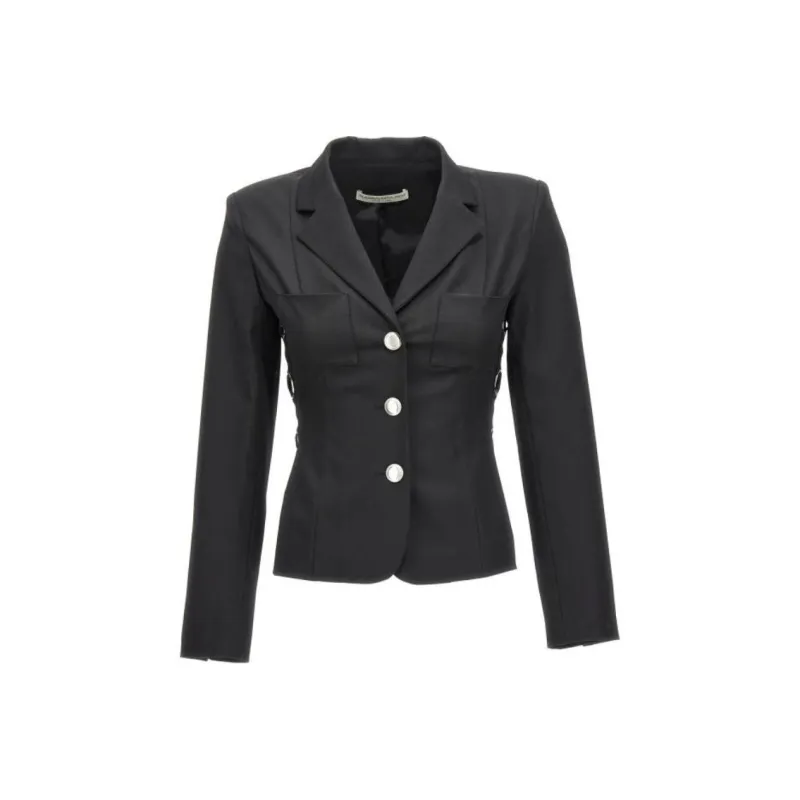 Alessandra Rich Lace Up Detailed Single Breasted Blazer-0