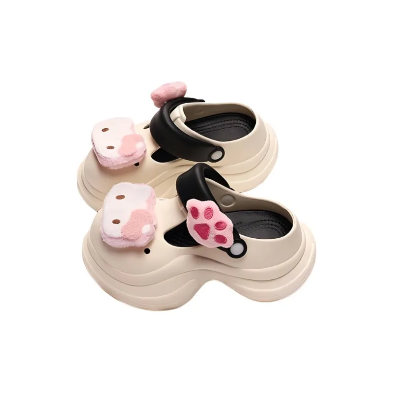 TLIT Cute Summer Slip Resistant Platform Clogs Cat Head Indoor Mary Jane Platform Slippers With Soft And Springy Feel-5