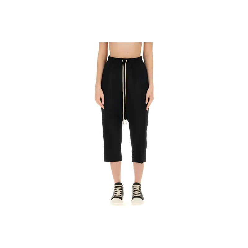 RICK OWENS Dropped Crotch Drawstring Cropped Trousers-0