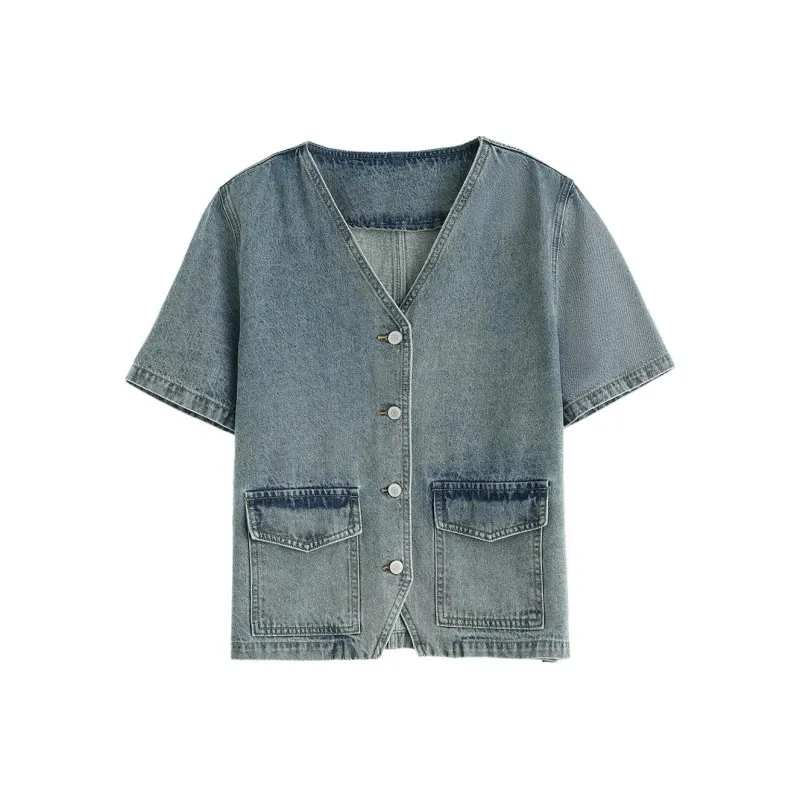 【dme】 Denim Jacket Women's Vintage Denim Blue-0