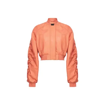 PINKO Cropped Leather Bomber Jacket