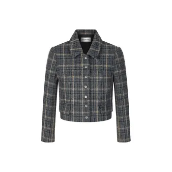 HERLIAN Cropped Coat Women's Gray Plaid