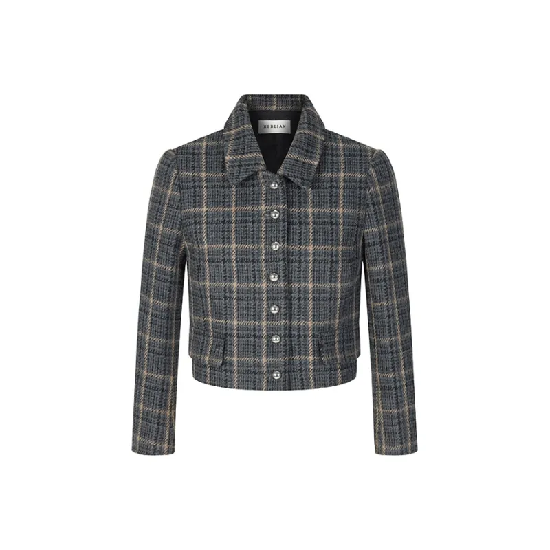 HERLIAN Cropped Coat Women's Gray Plaid-0
