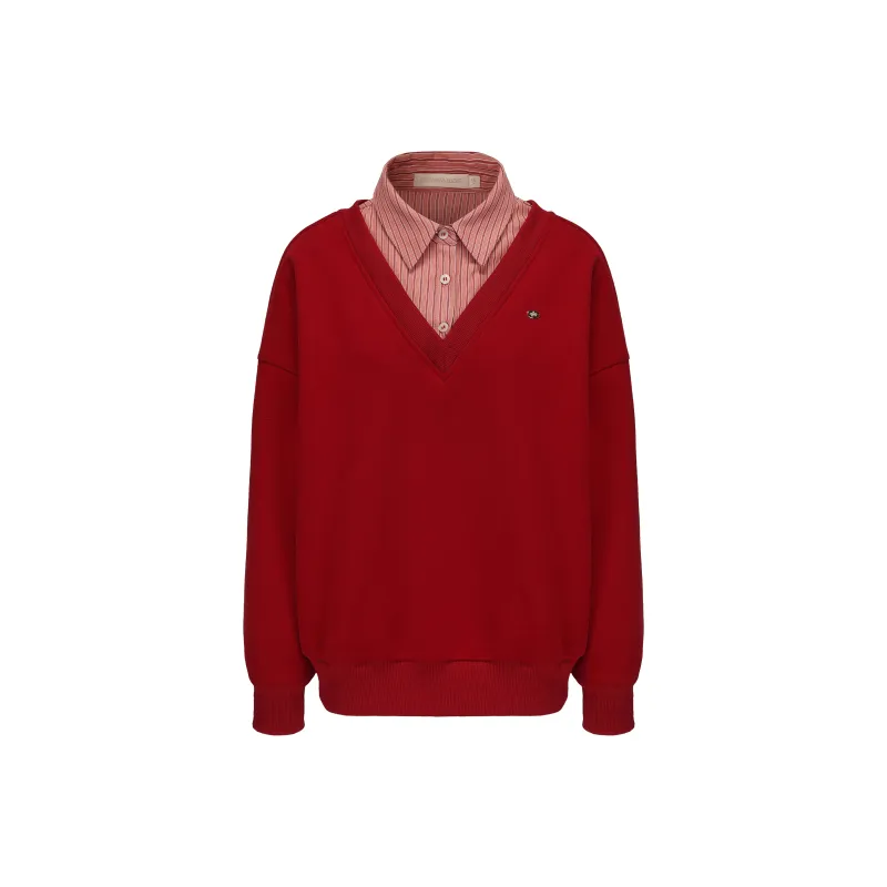 CHIWAWAMEME Sweatshirt Women's Red Stripes-0