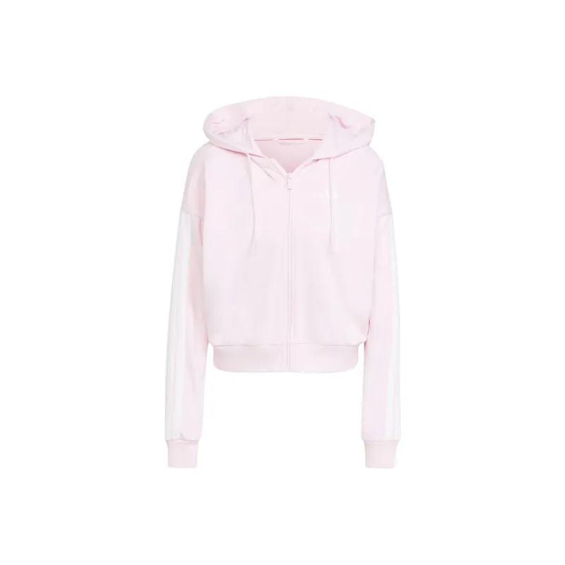 Adidas Essentials 3 Stripes French Terry Full Zip Hoodie Clear Pink/White-0