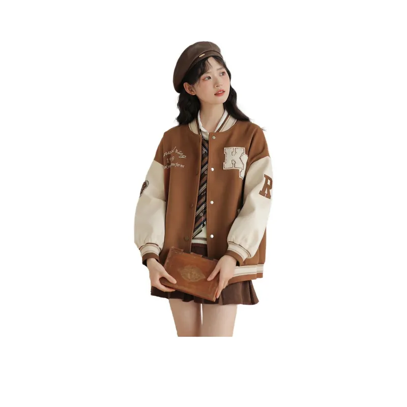 Linjou Fall 2023 Baseball Jacket Women's Caramel-0
