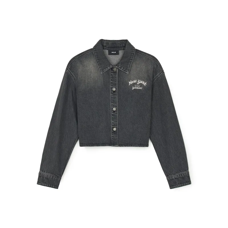 MLB Varsity New York Yankees Denim Jacket Women's Charcoal Gray-0