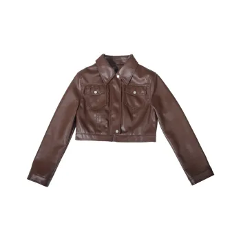 Leather Jackets Women's Coffee Cropped Leather Jacket