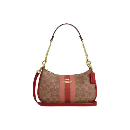 coach under Teri Coated Canvas Handbag, Shoulder Bag Medium Size Women's Brown & Red