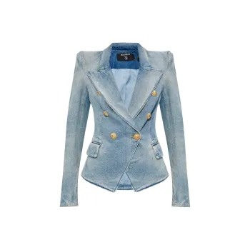 BALMAIN Classic V Neck Denim Blazer