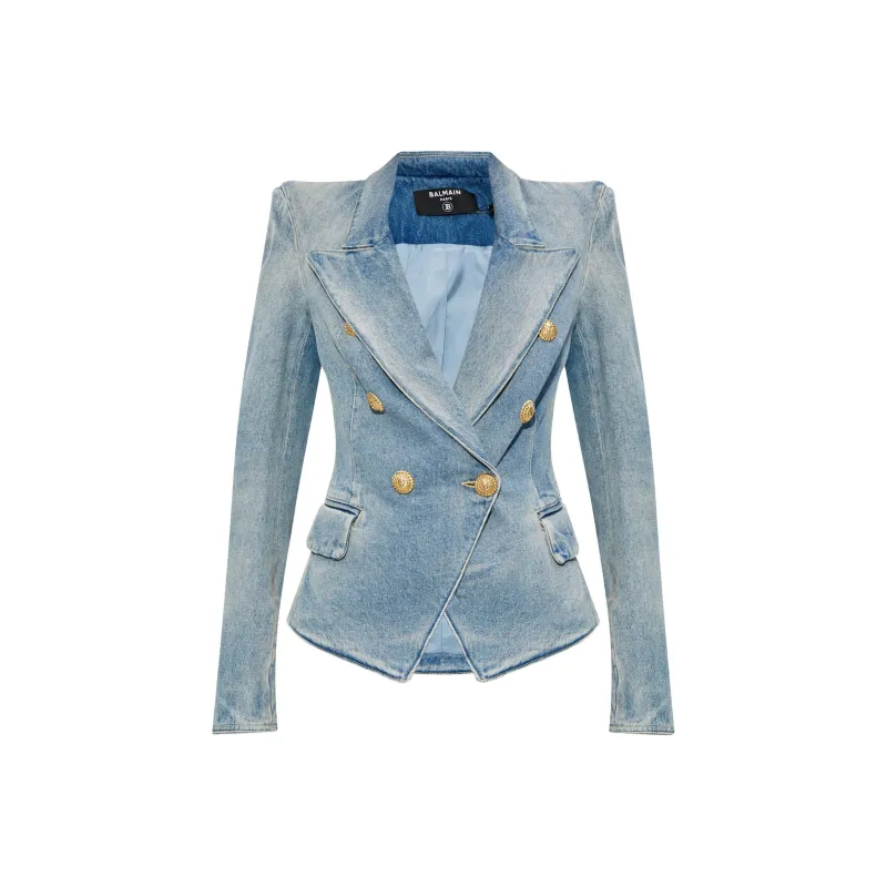 BALMAIN Classic V Neck Denim Blazer-0