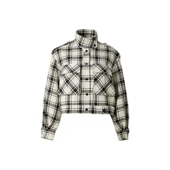 ELLE Cropped Coats Women's Black White Plaid