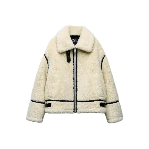 ZARA Velvet feel Coat Women's White