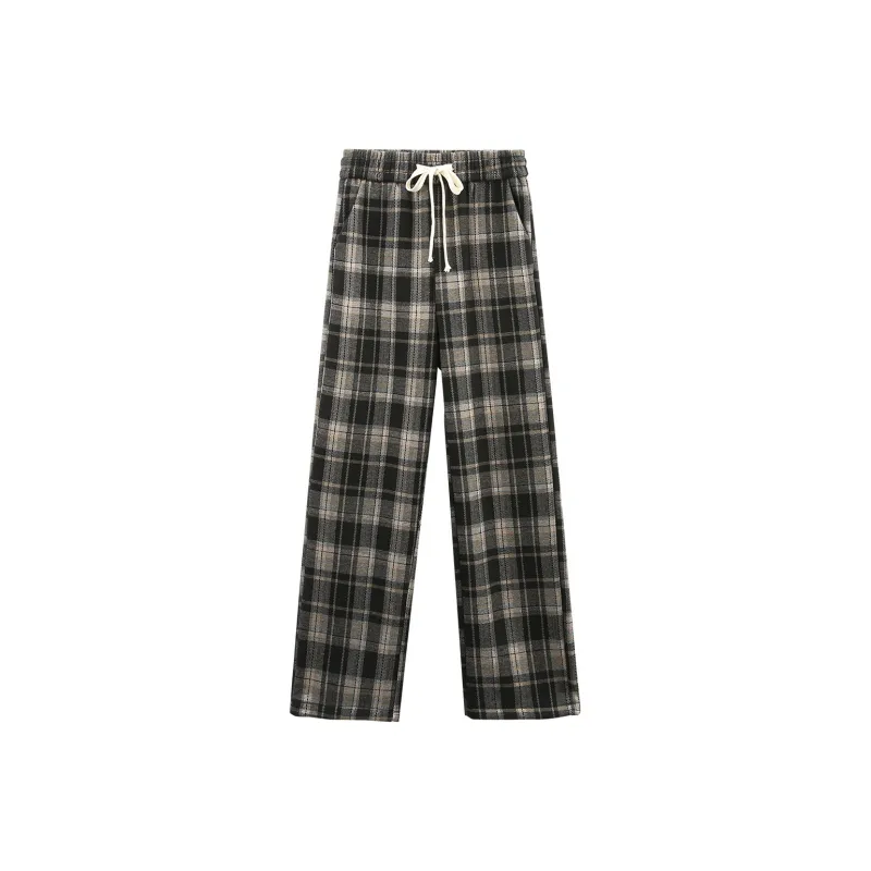 A Paradise For Awakening Casual Pants Women's Black Plaid-0