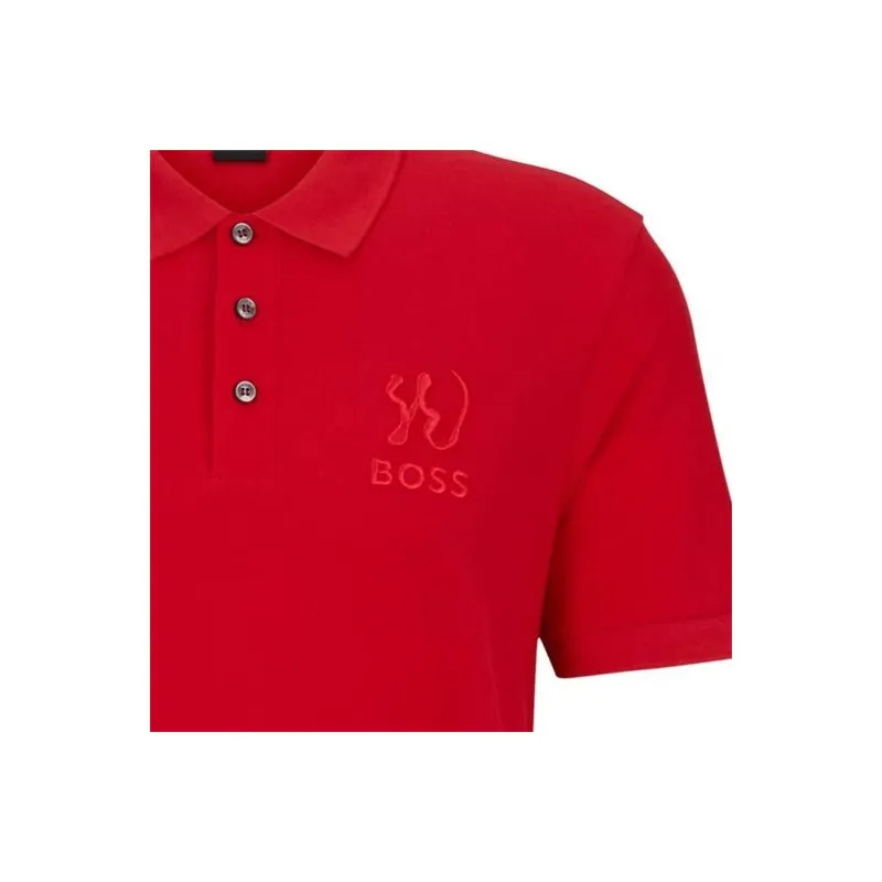 HUGO BOSS Mercerized Cotton Shirt With Special Artwork Polo Shirt Men's Red-3