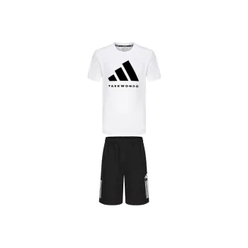 Adidas TAEKWONDO Casual Sportswear Men's Set White/Black Short Sleeved+Black Shorts