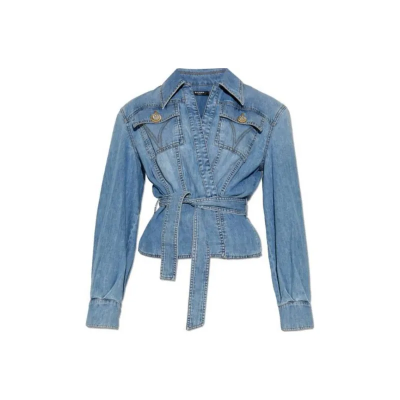 BALMAIN Tie-Waisted Denim Shirt-0